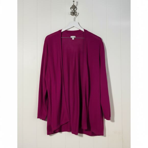 J. Jill XL Petite Linen Blend Open Cardigan Sweater Magenta 3/4 Sleeve Knit - Picture 1 of 6